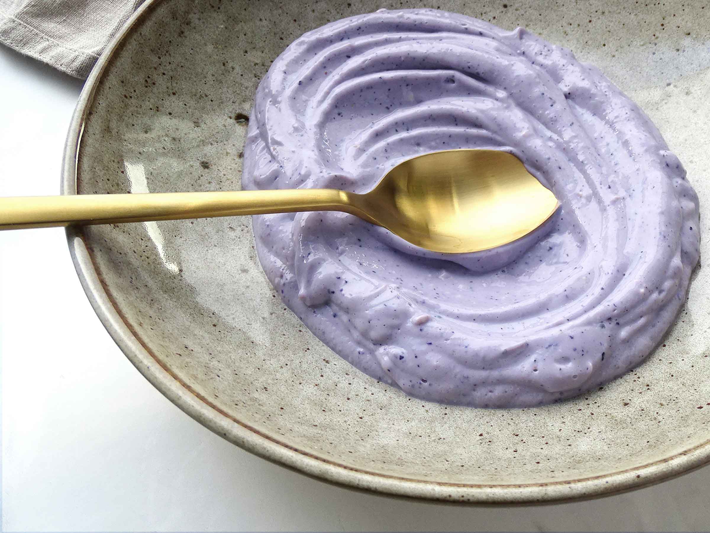 Homemade soya lemon and blueberry yogurt