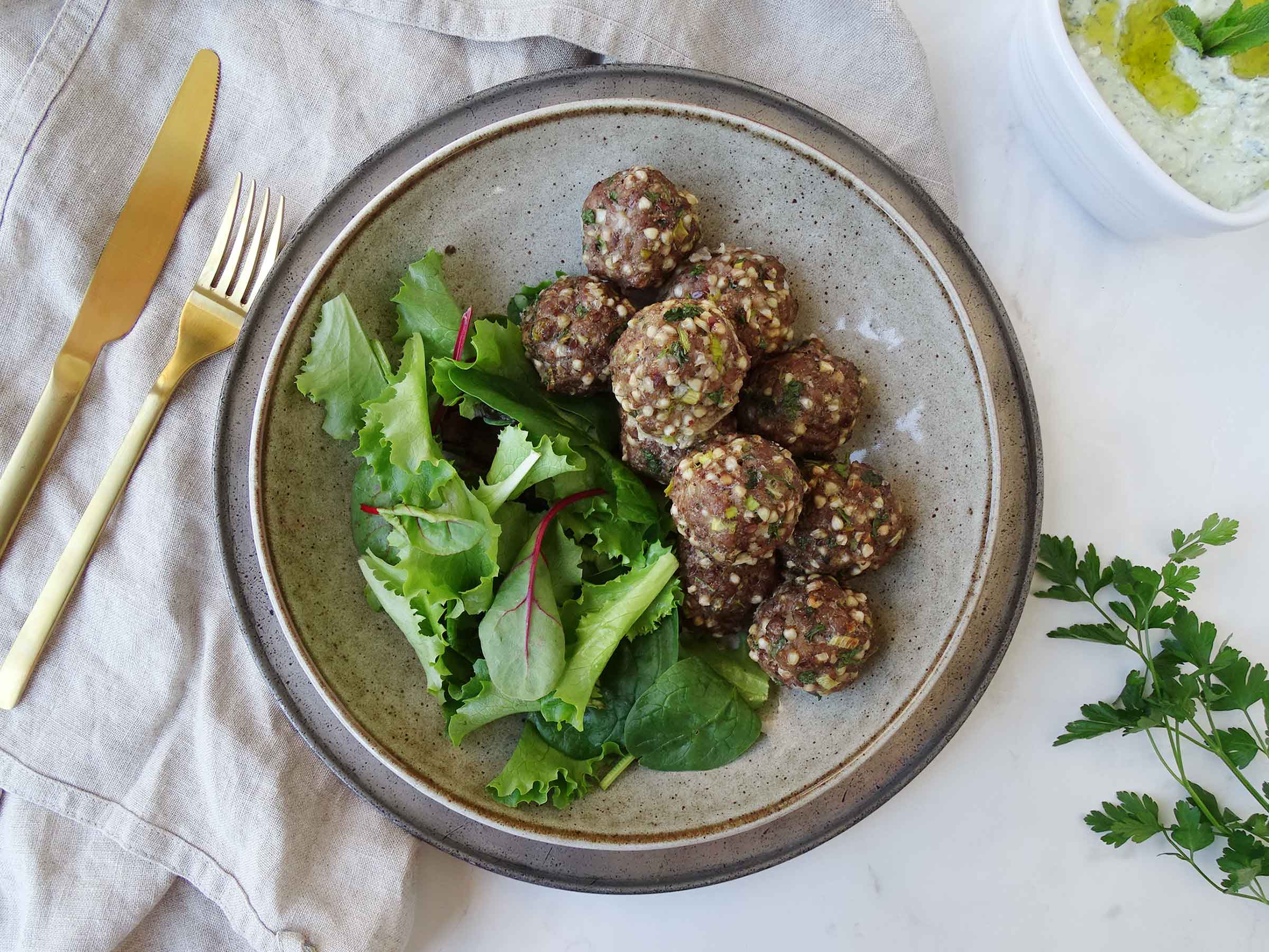 Baked Lamb and Buckwheat Meatballs