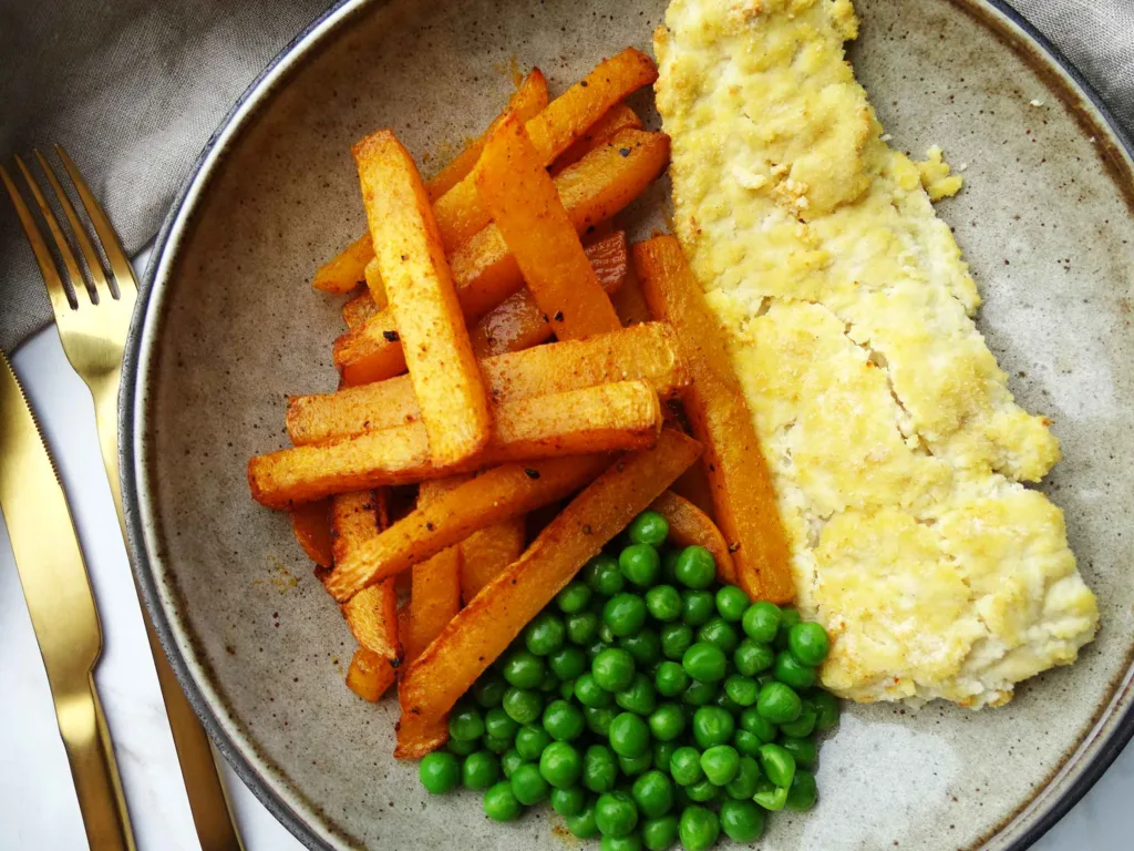 Gluten free breaded cod and suede chips candida diet friendly