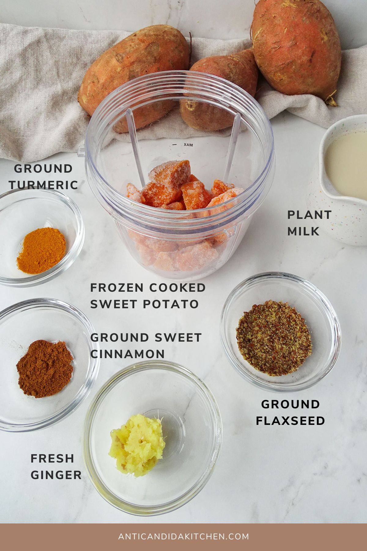 Sugar Free Smoothie Ingredients Turmeric Sweet Potato and Ginger