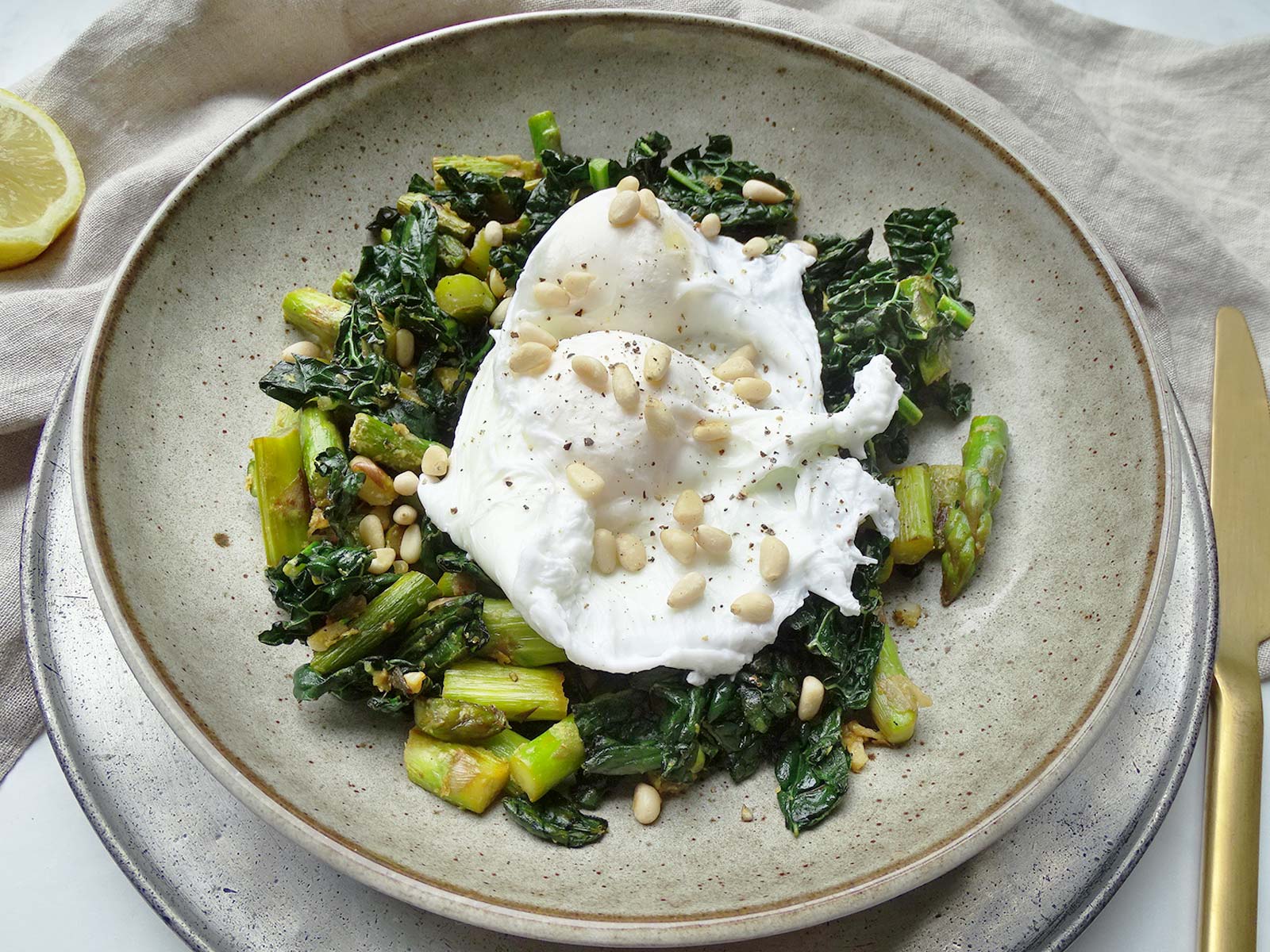 Candida Diet Breakfast Idea - Poached Eggs and Sautéed Greens