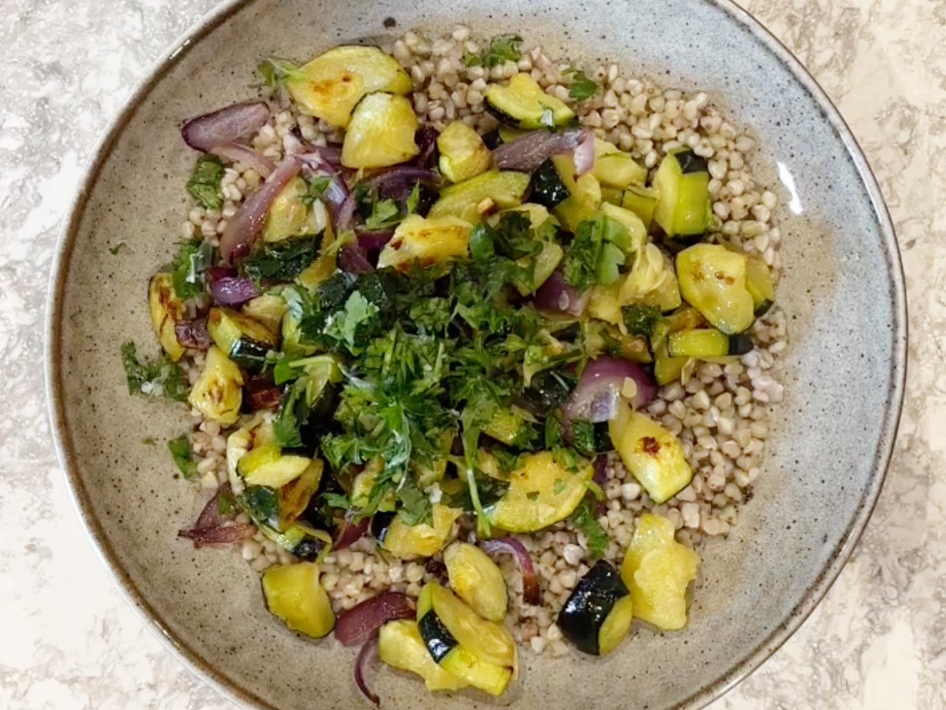 Assemble buckwheat salad