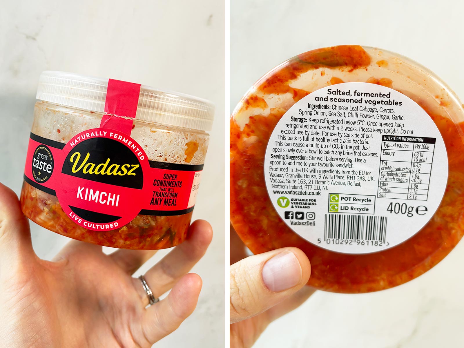 Pot of Vadasz kimchi front and ingredients